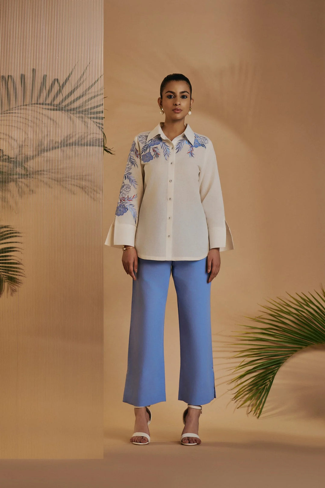 Origani Ivory Blue Flora Shirt