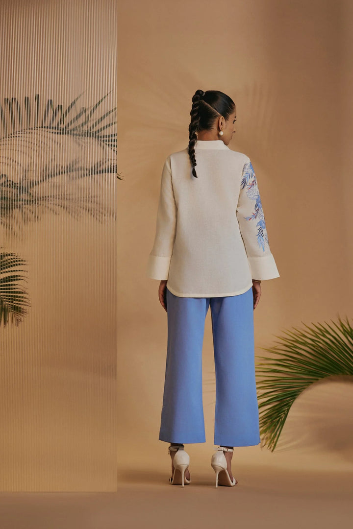 Origani Ivory Blue Flora Shirt