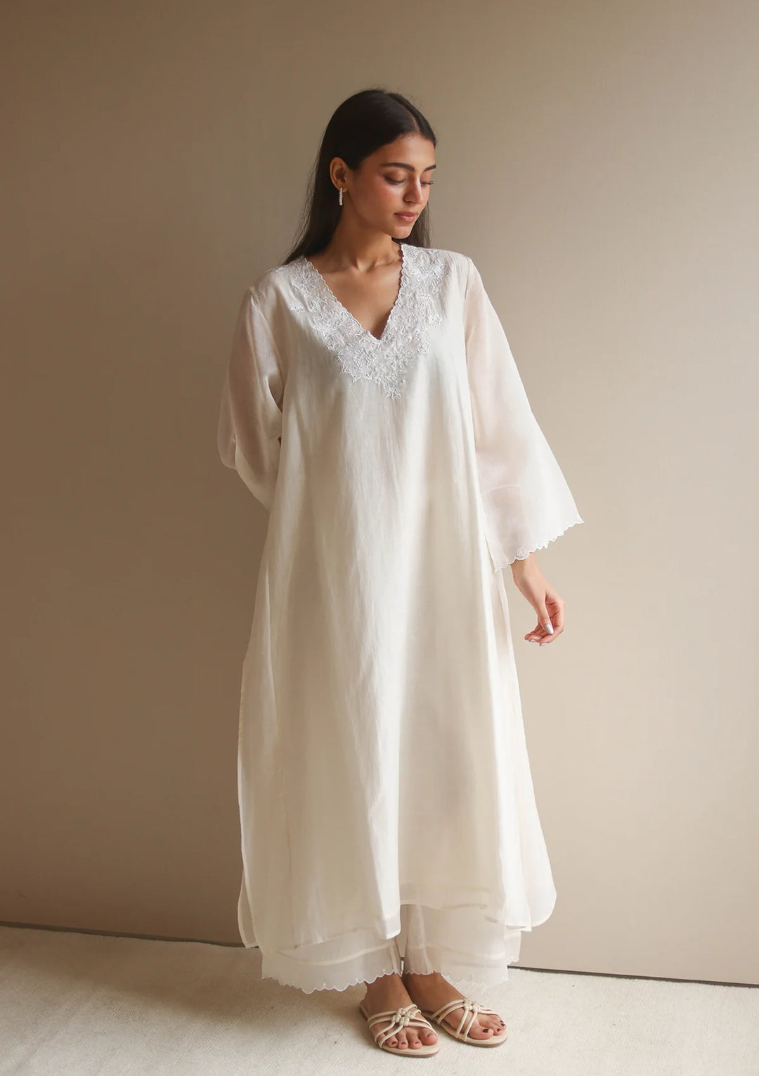 Ivory Floral Threadwork Kurta Set