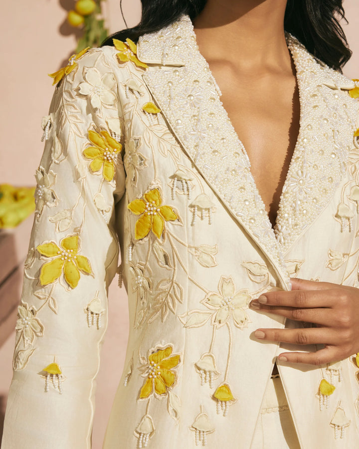 Ivory 3D Applique and Beadwork Blazer
