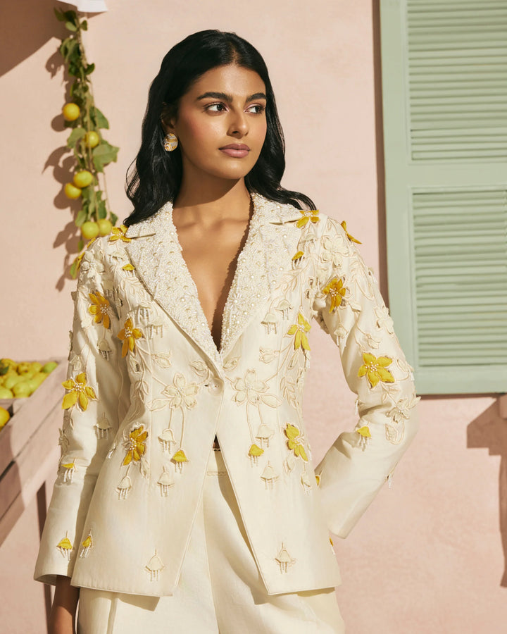 Ivory 3D Applique and Beadwork Blazer