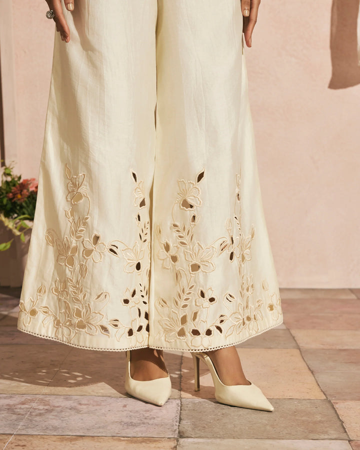 Ivory Cutwork Flared Pants