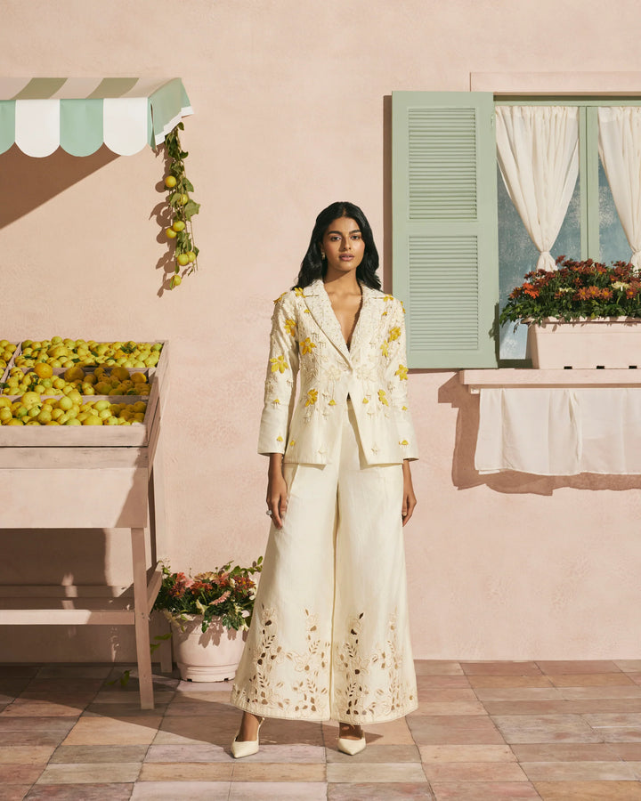 Ivory Cutwork Flared Pants