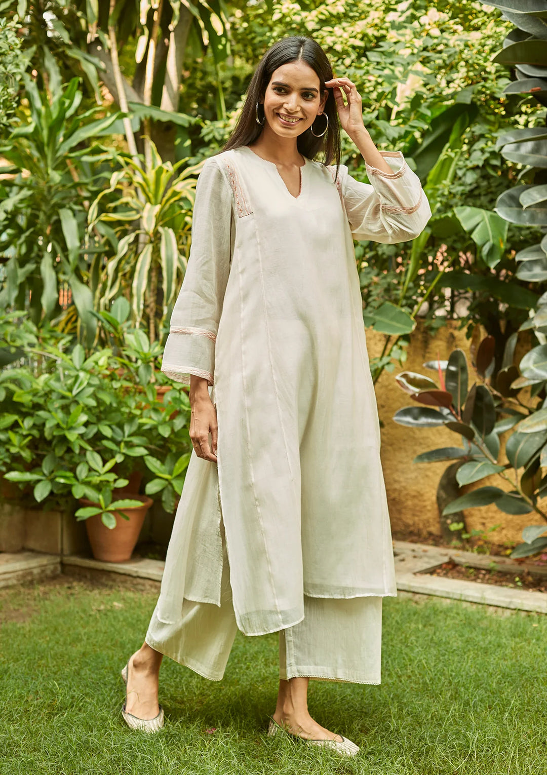 Ivory and Saffron Tagai Work Kurta Set