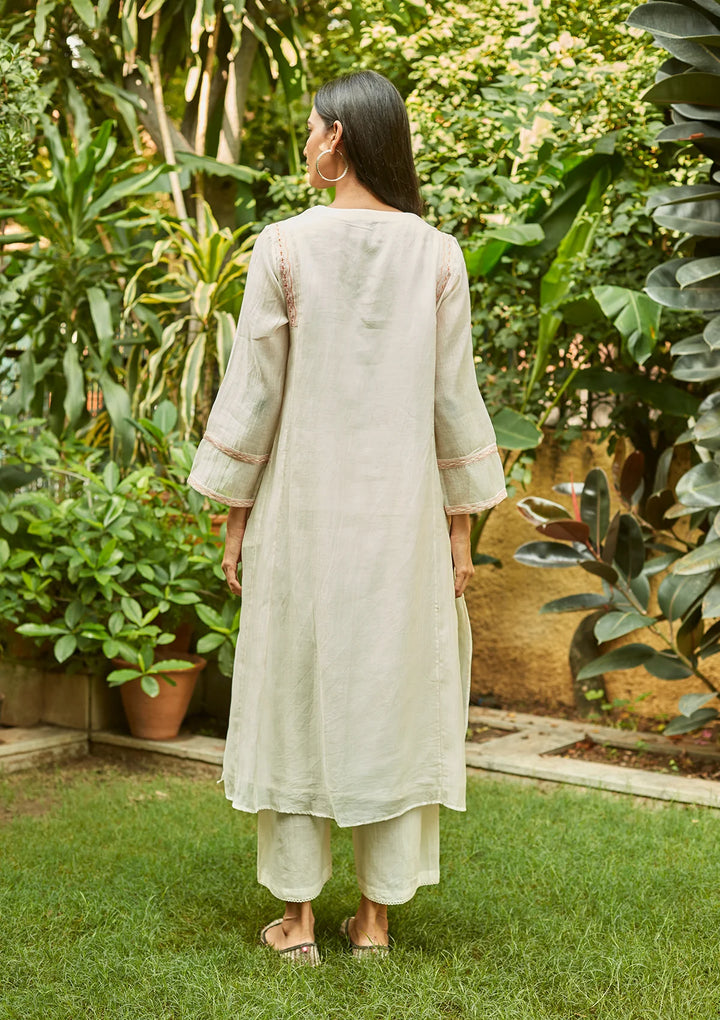Ivory and Saffron Tagai Work Kurta Set