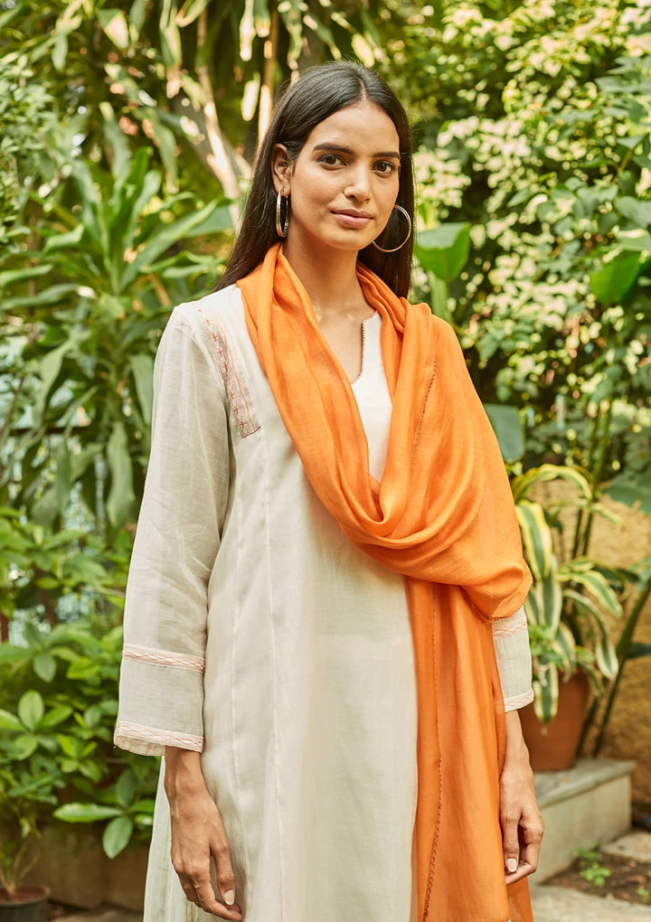 Ivory and Saffron Tagai Work Kurta Set