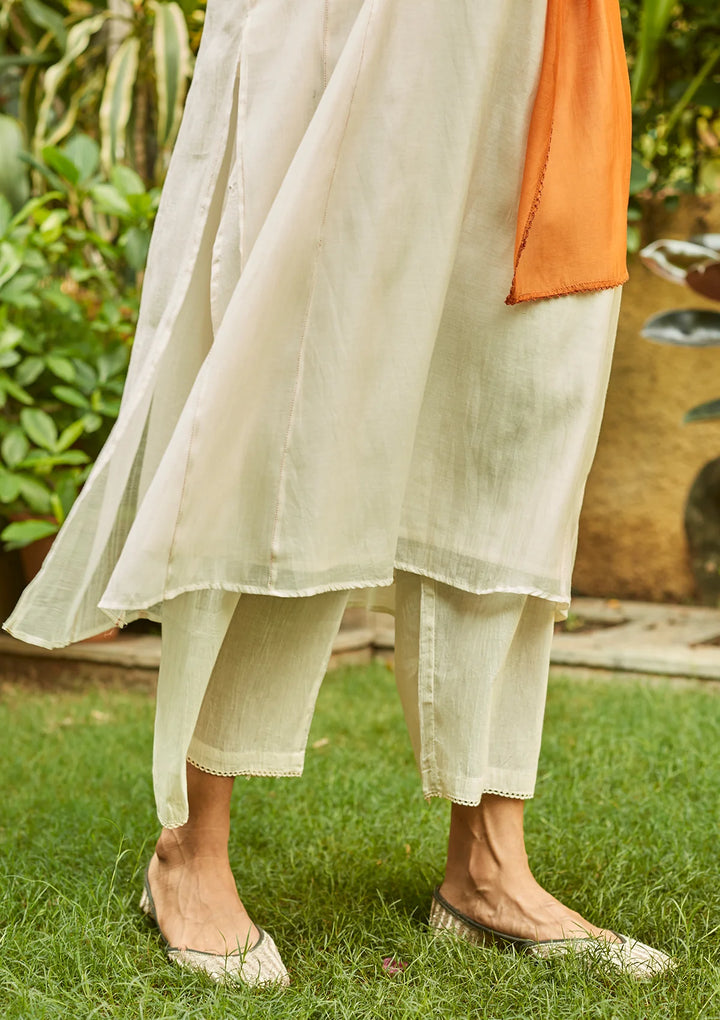 Ivory and Saffron Tagai Work Kurta Set