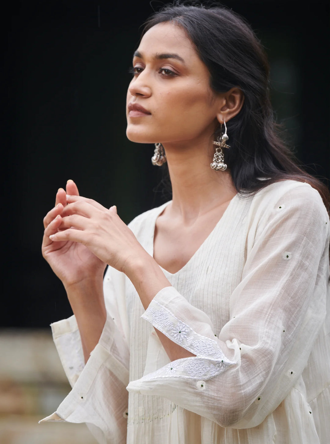 Ivory Woven Dots and Pintuck Kurta Set