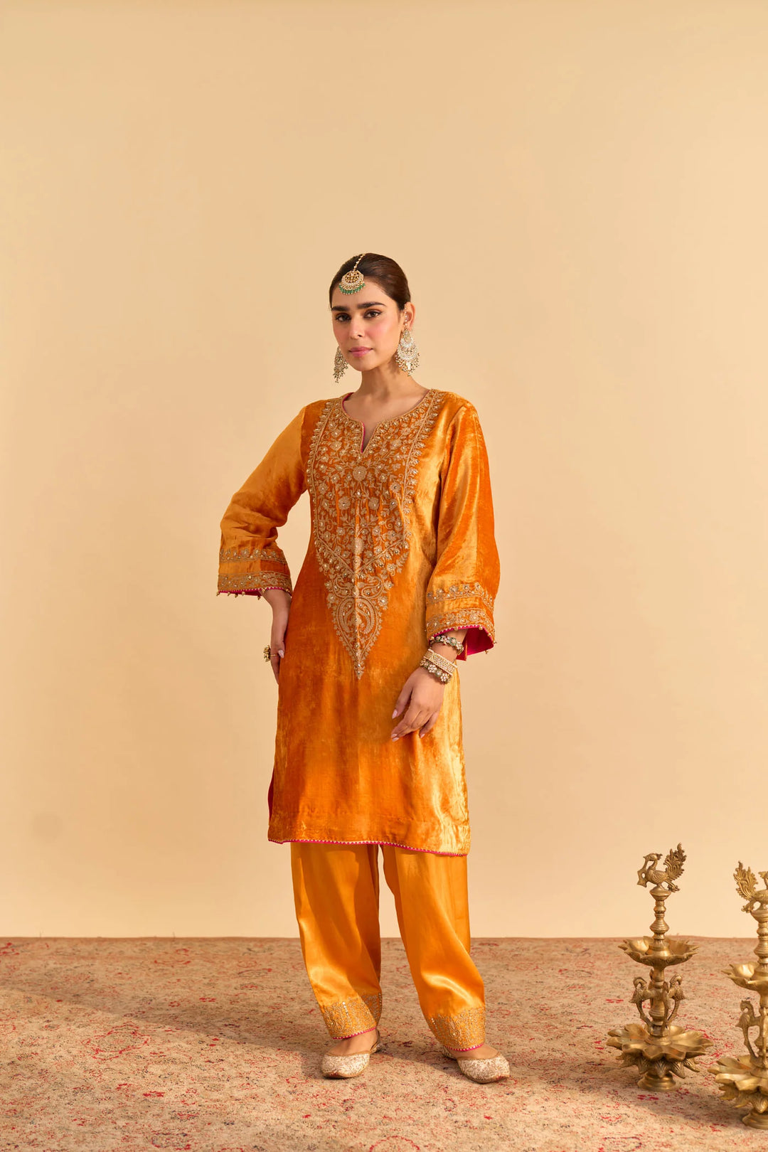 Fareeha - velvet Orange Kurta with Salwar