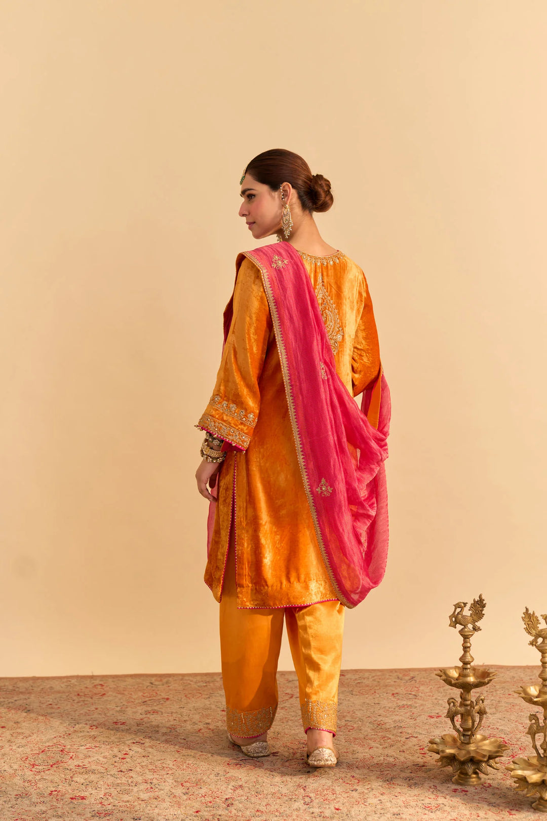 Fareeha - velvet Orange Kurta with Salwar