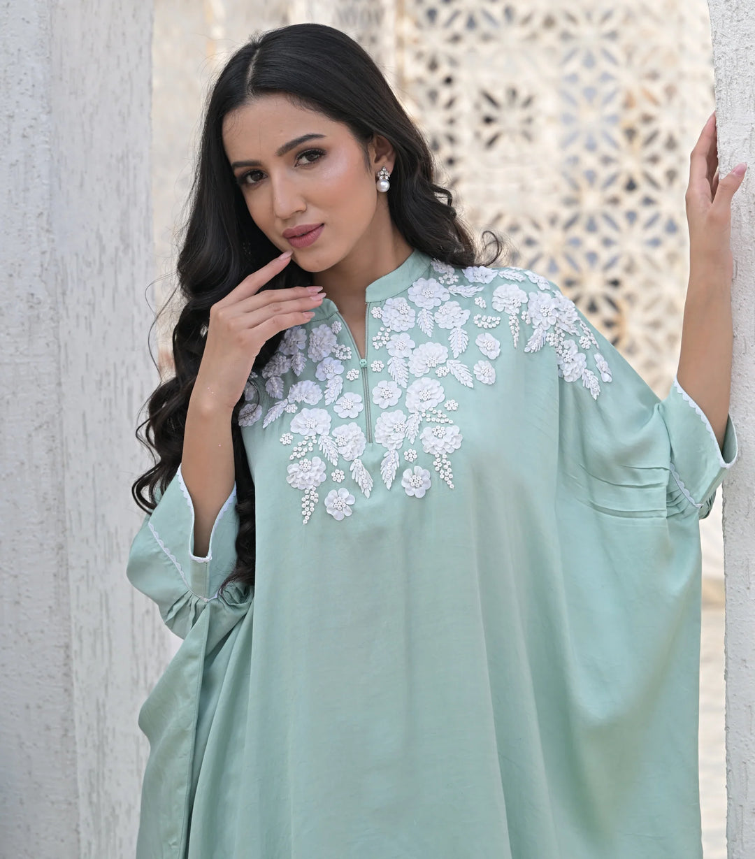 Albaster Petal Kaftan & Knot Skirt Set