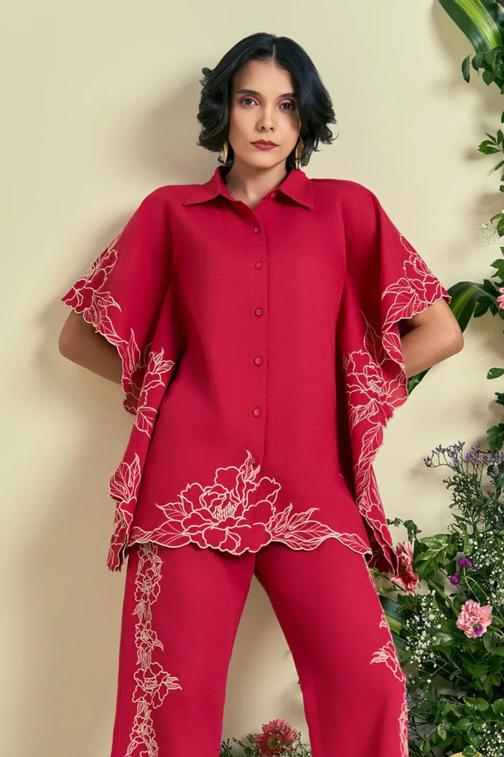 Origani Red Jardin Kaftan Shirt