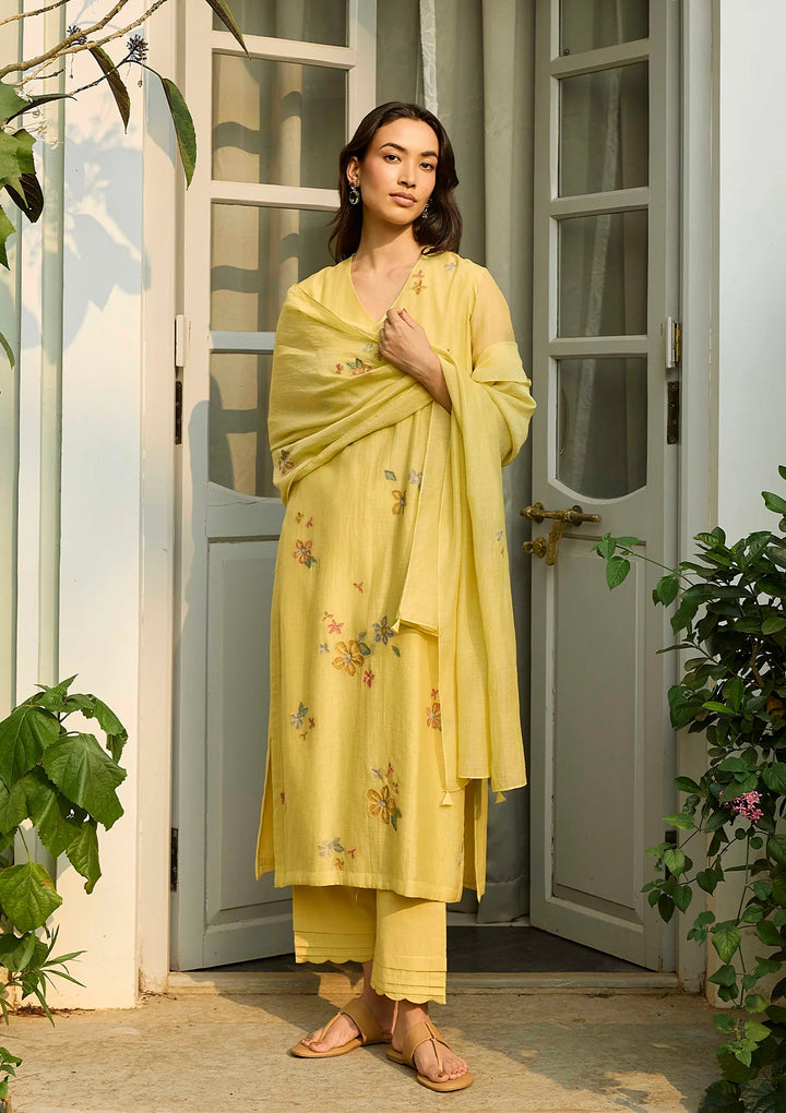 Lemon Embroidered Bloom Kurta Set