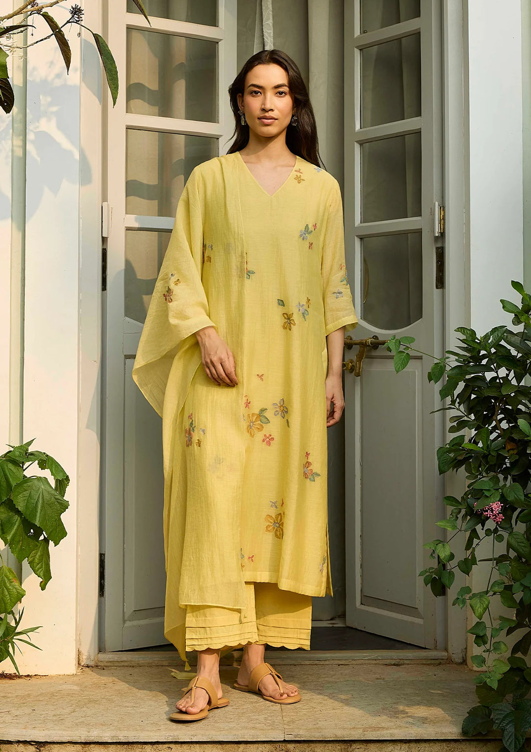 Lemon Embroidered Bloom Kurta Set