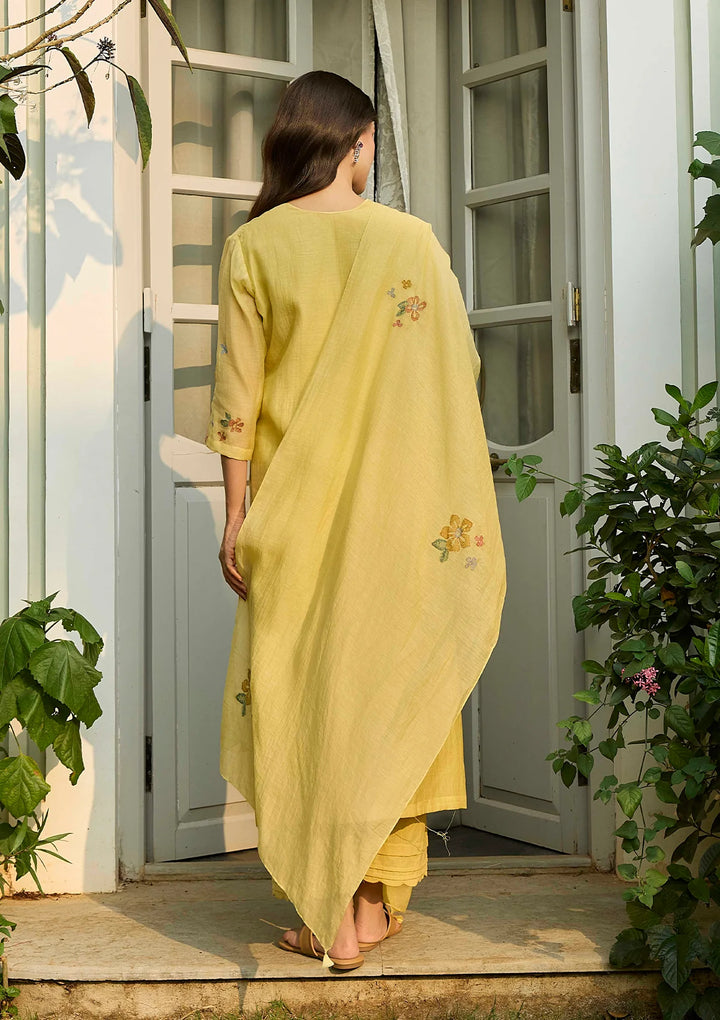 Lemon Embroidered Bloom Kurta Set