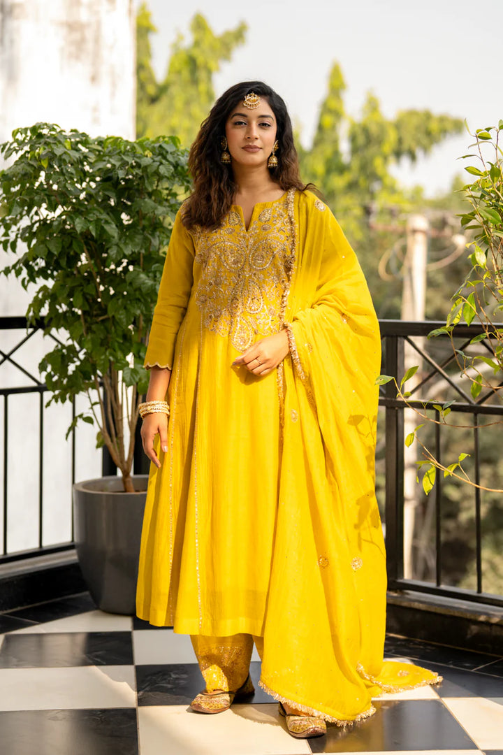 Lime mustard A-line Kurta Set
