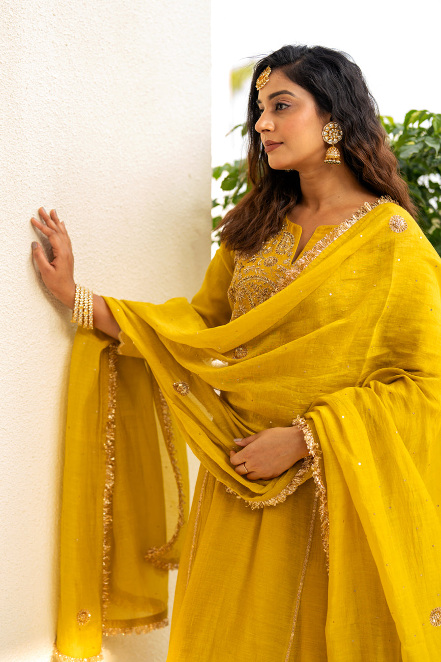 Lime mustard A-line Kurta Set