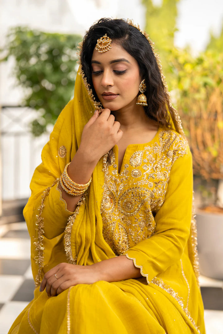 Lime mustard A-line Kurta Set