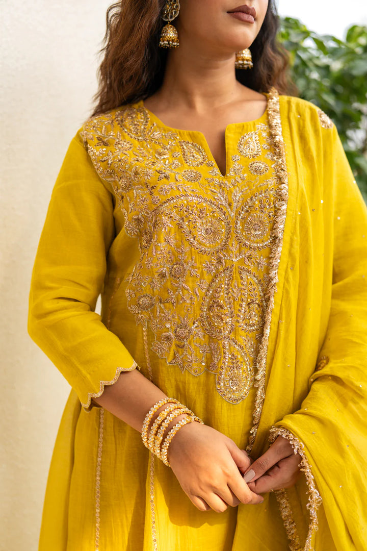 Lime mustard A-line Kurta Set