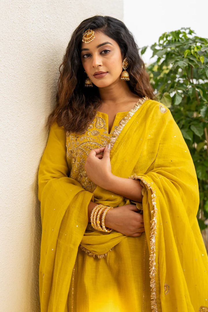 Lime mustard A-line Kurta Set