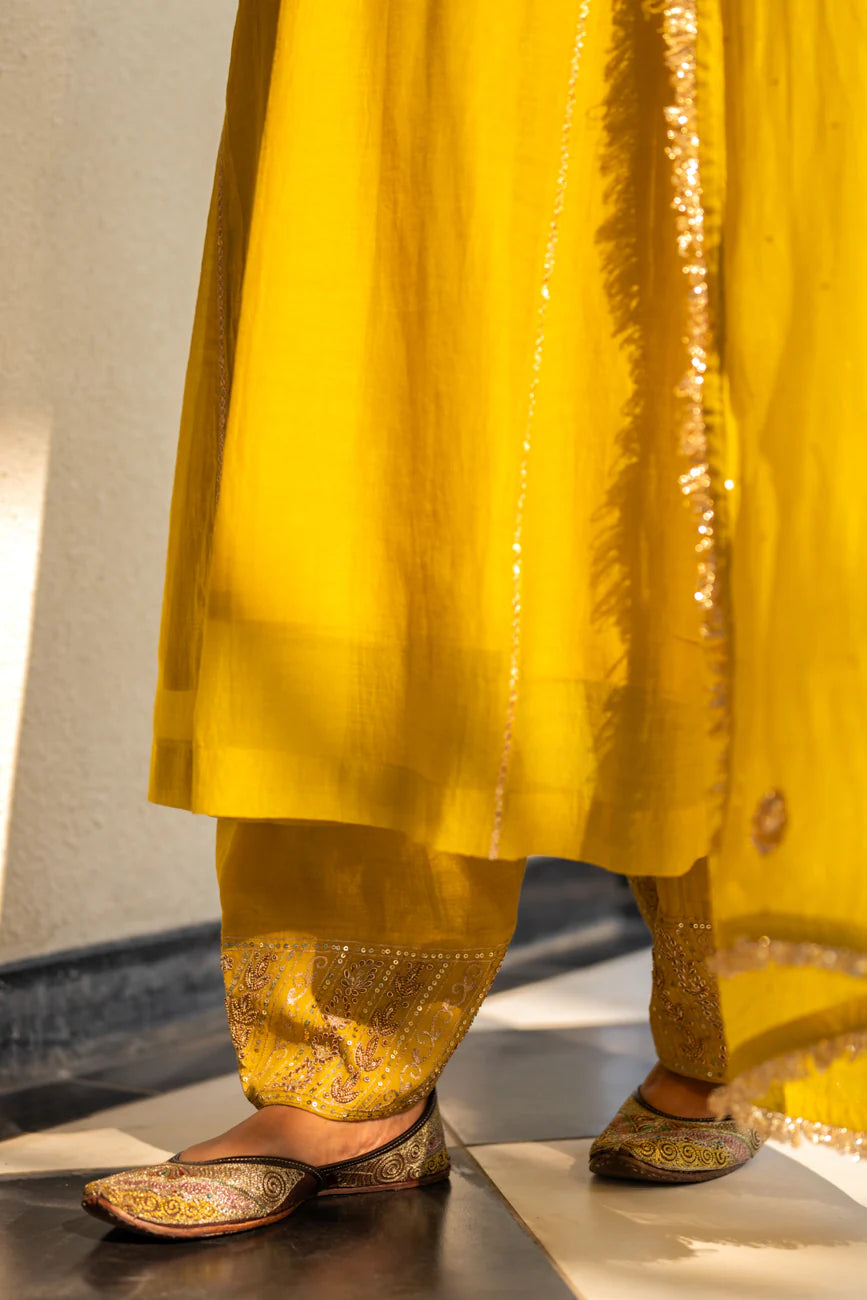 Lime mustard A-line Kurta Set