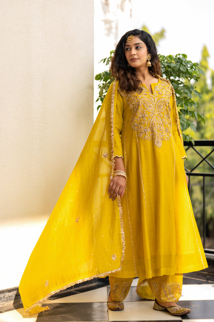 Lime mustard A-line Kurta Set