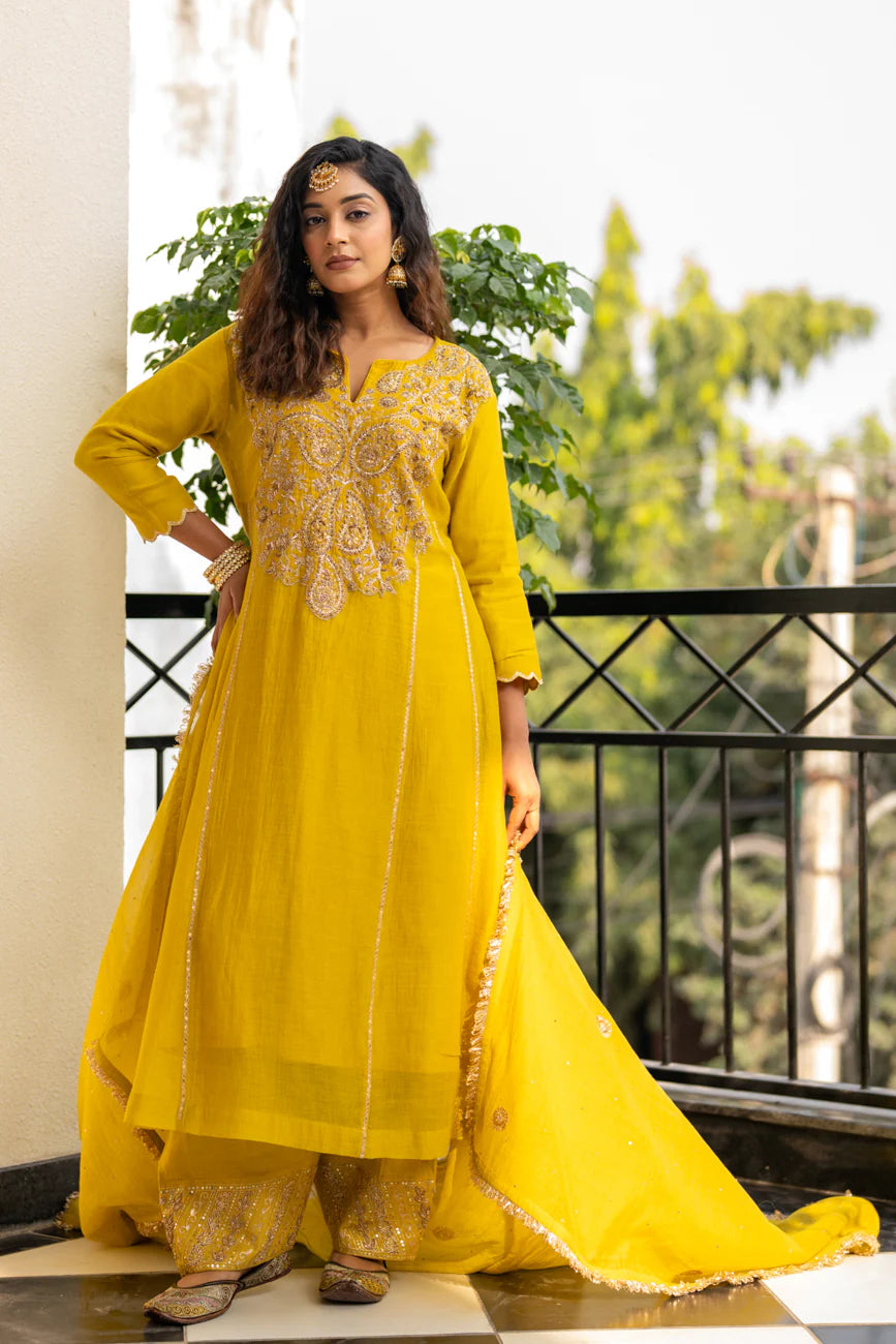 Lime mustard A-line Kurta Set