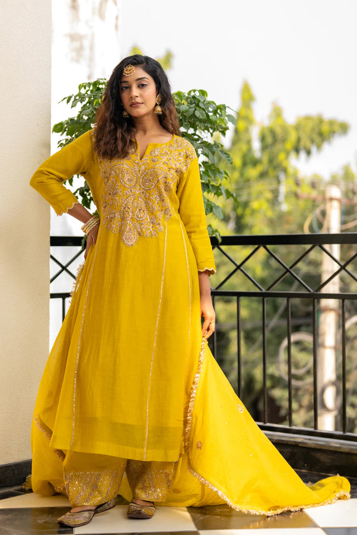 Lime mustard A-line Kurta Set