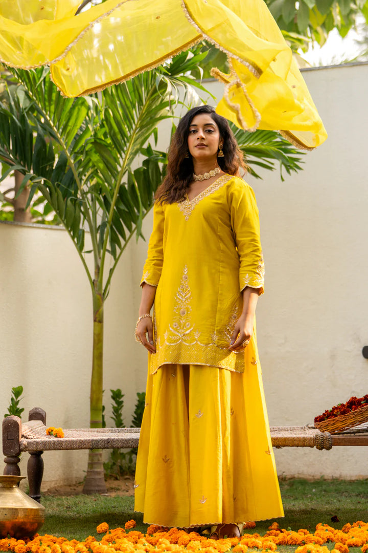 Lime mustard Boota Aari Sharara