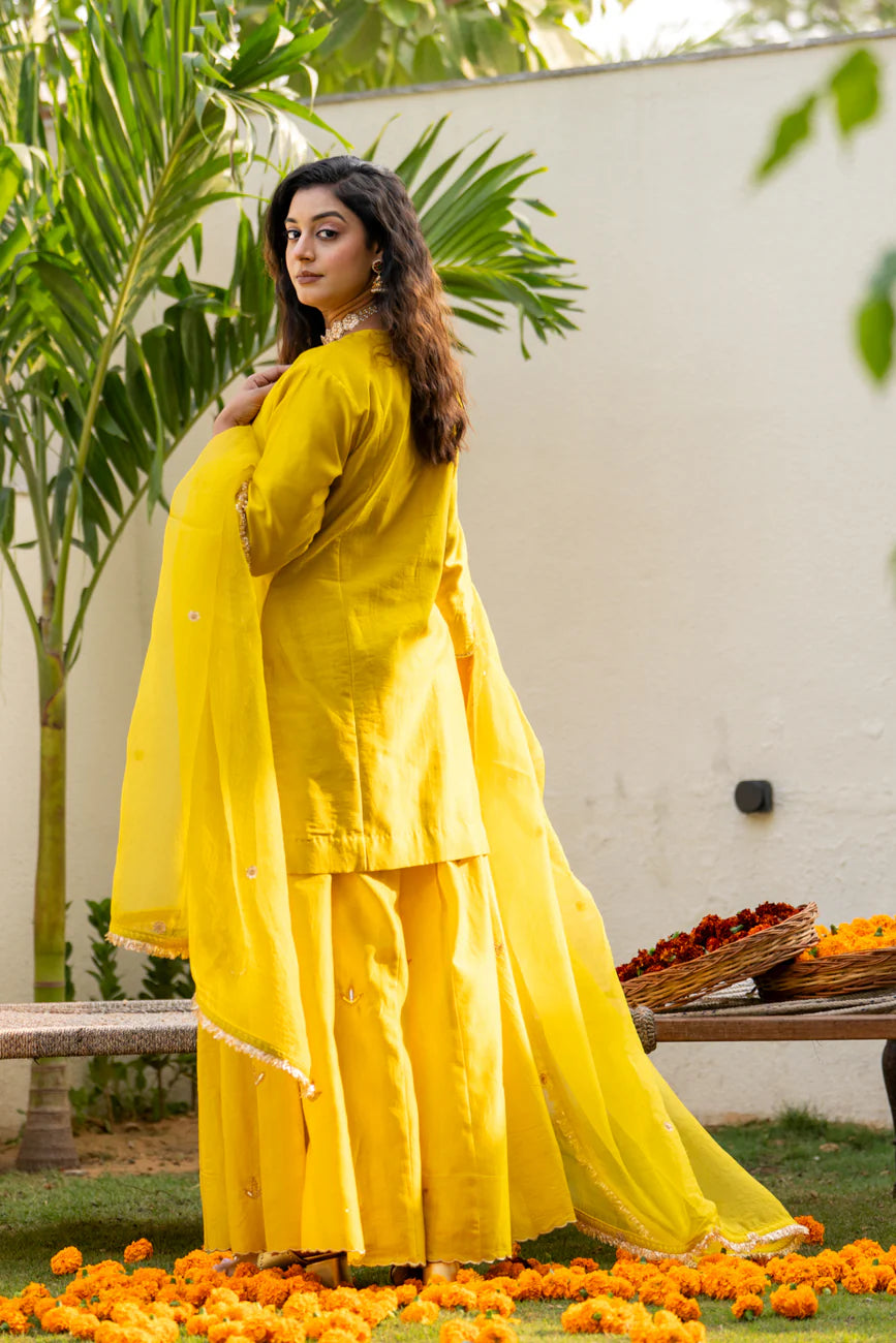 Lime mustard Boota Aari Sharara