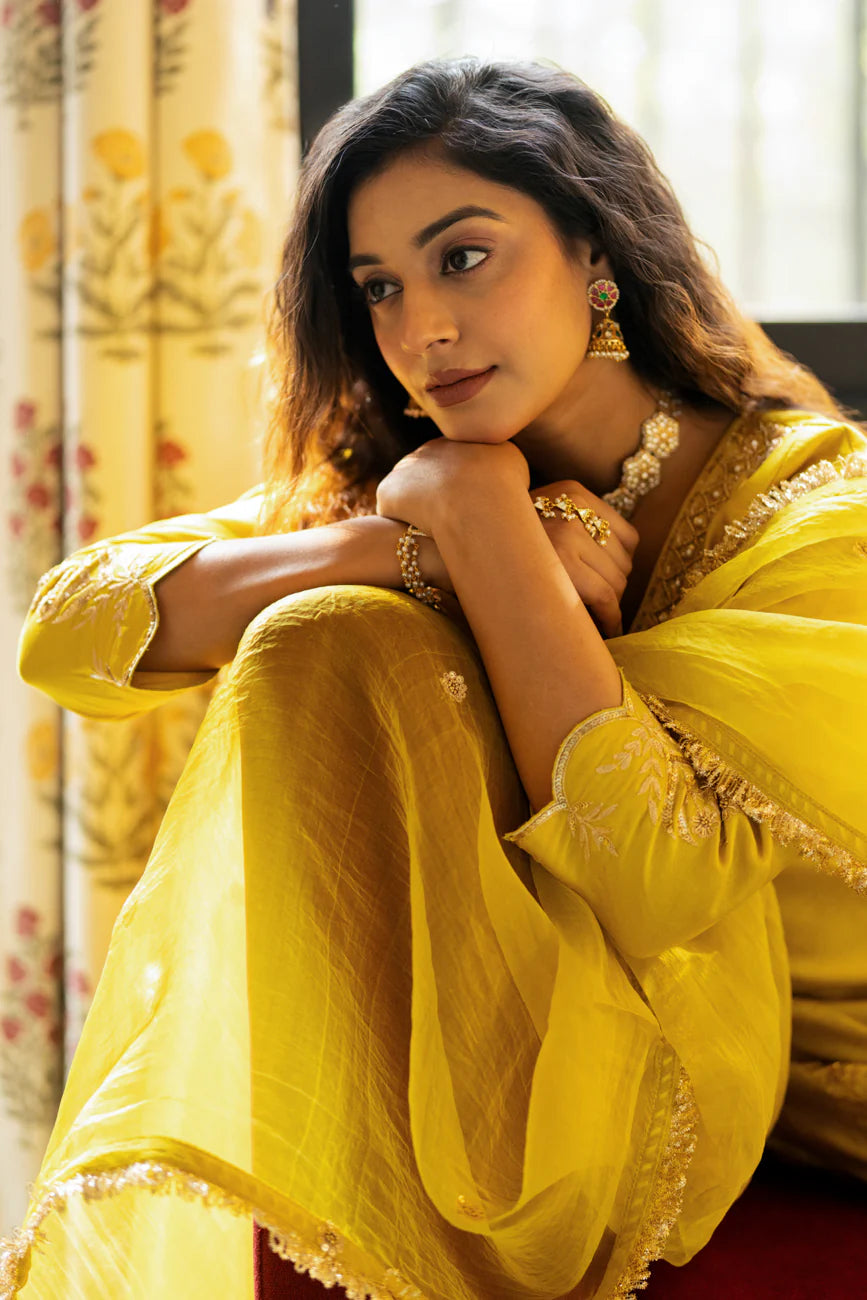 Lime mustard Boota Aari Sharara