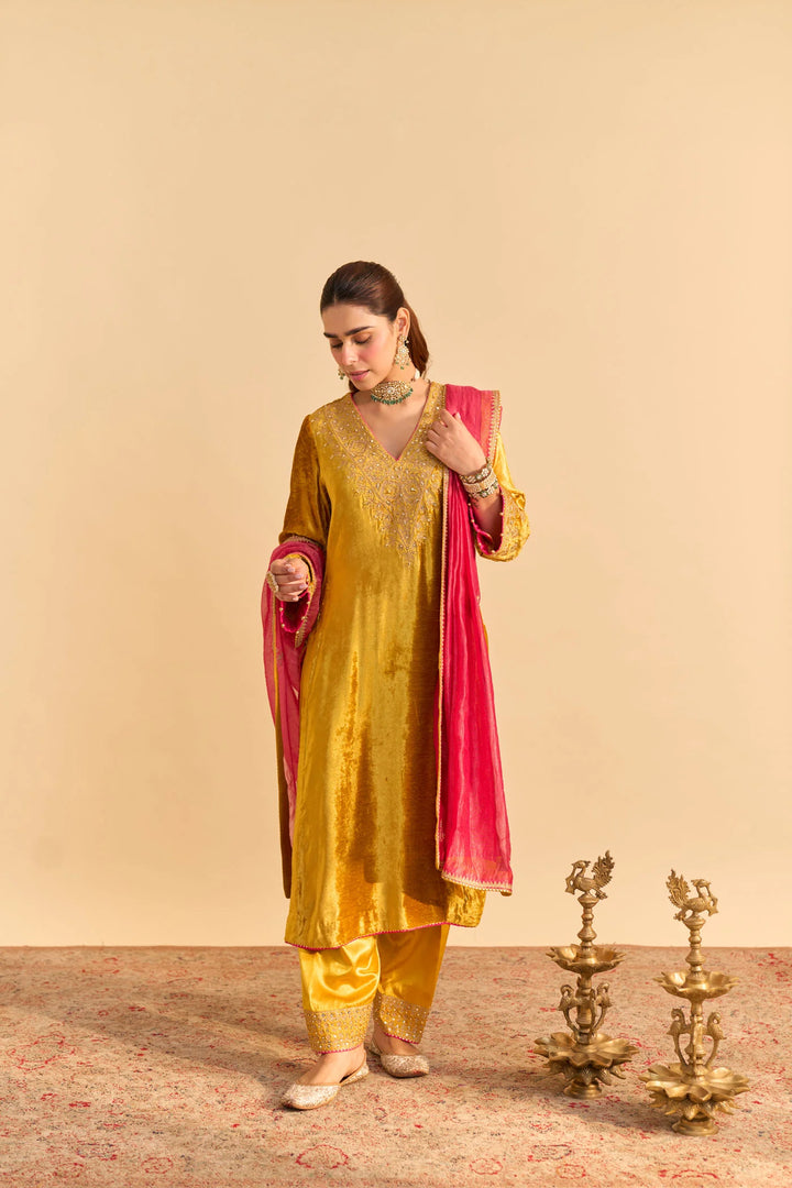 Aynaz - velvet Mustard Kurta with Salwar