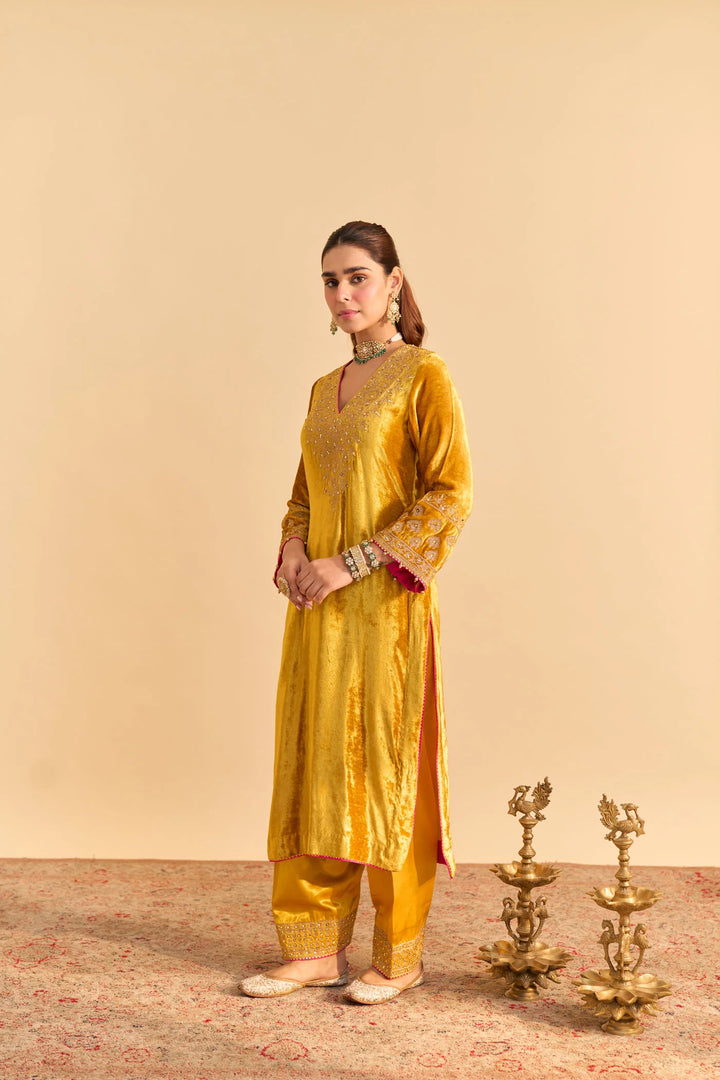 Aynaz - velvet Mustard Kurta with Salwar