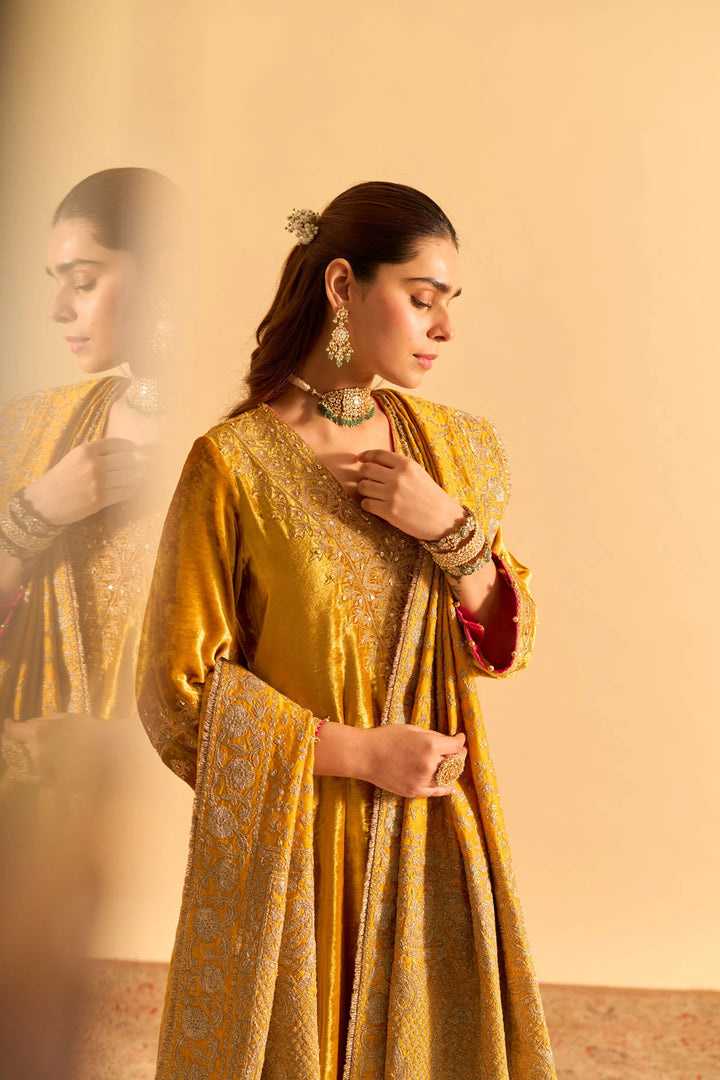 Aynaz - velvet Mustard Kurta with Salwar