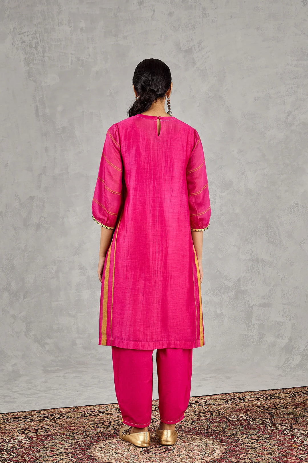 Hot Pink Tree Embroidery Kurta Set