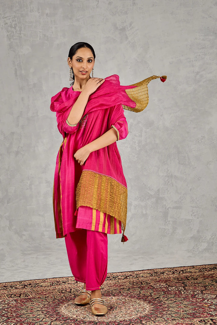 Hot Pink Tree Embroidery Kurta Set