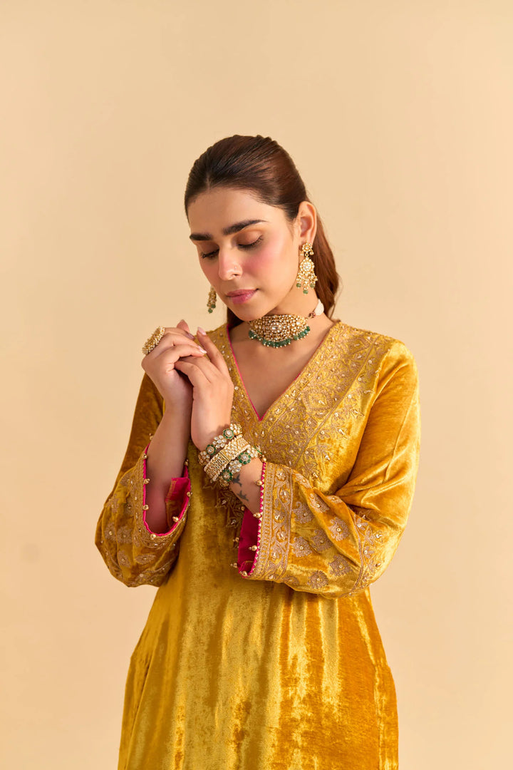 Aynaz - velvet Mustard Kurta with Salwar