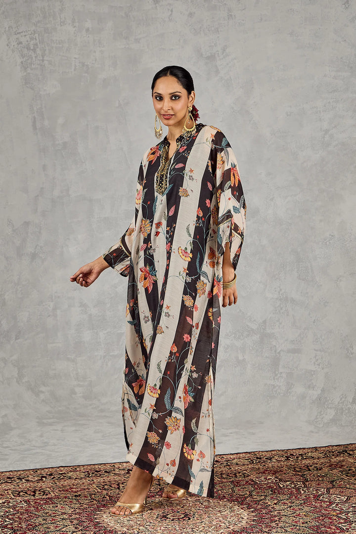 Black and White Chintz Satin Kaftan