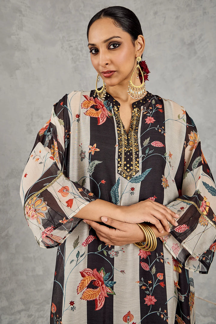 Black and White Chintz Satin Kaftan