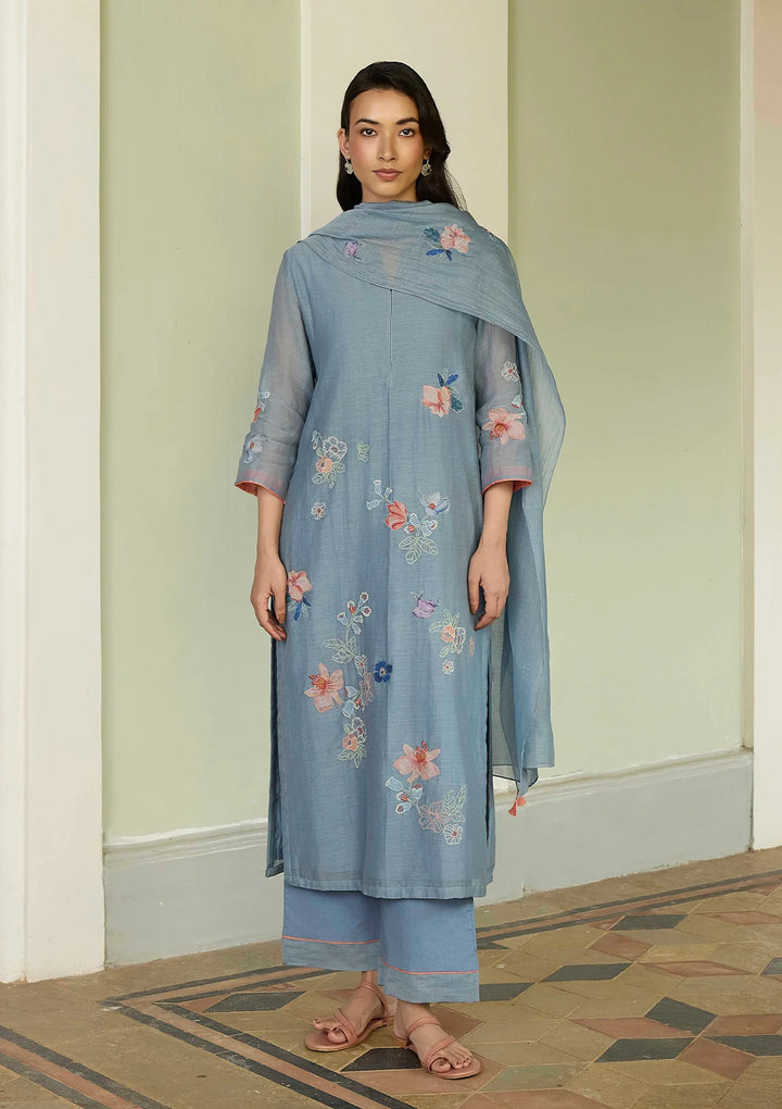 Mist Blue Applique Kurta Set