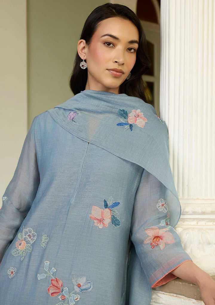 Mist Blue Applique Kurta Set
