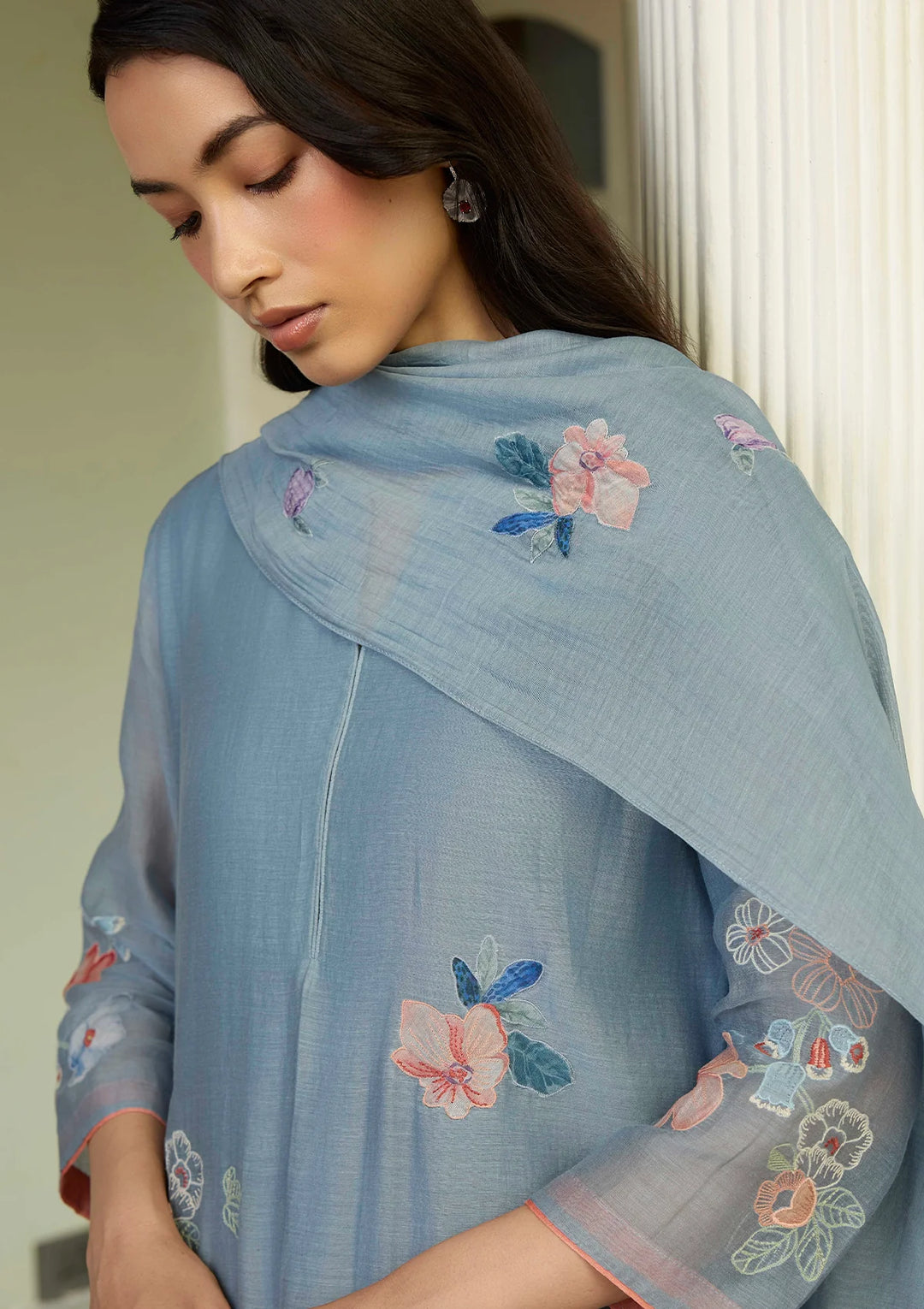 Mist Blue Applique Kurta Set