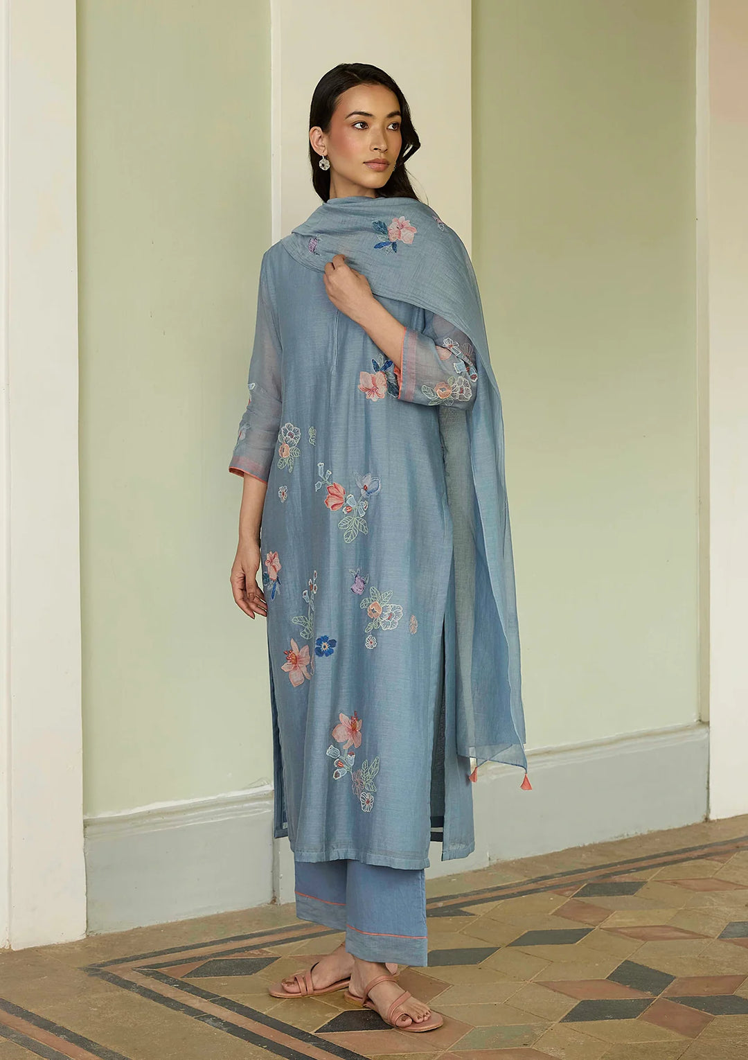 Mist Blue Applique Kurta Set