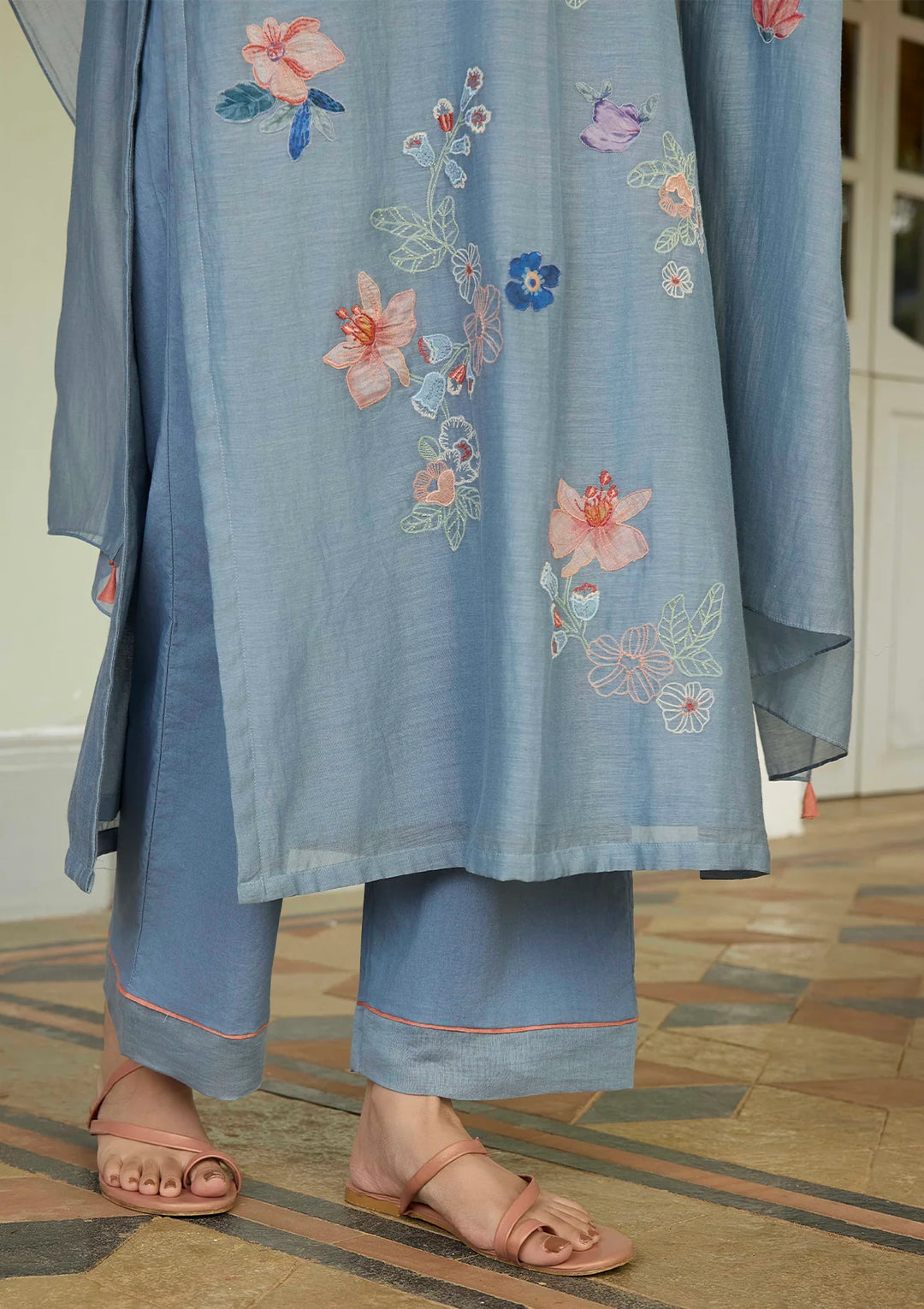 Mist Blue Applique Kurta Set
