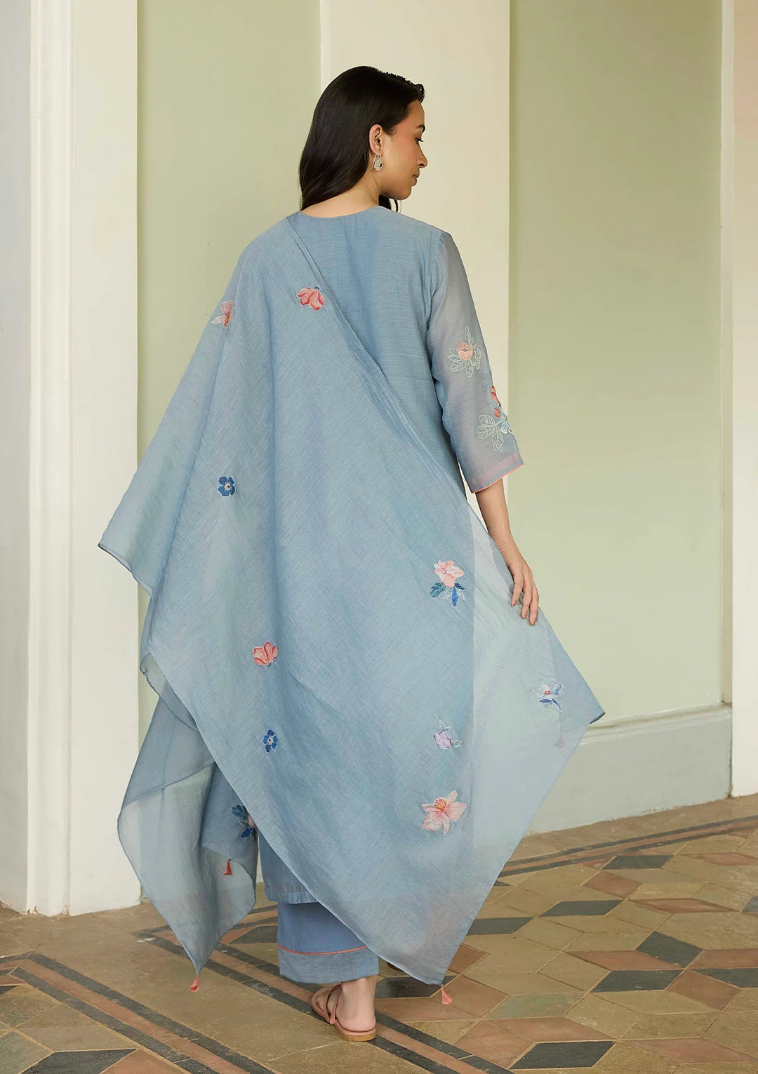 Mist Blue Applique Kurta Set