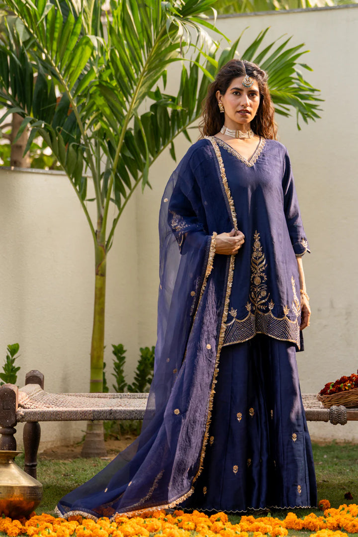 Mid night blue Boota Aari Sharara