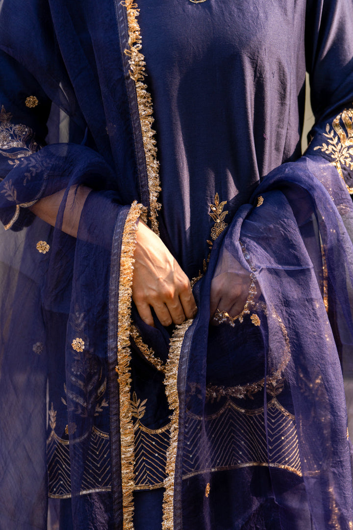 Mid night blue Boota Aari Sharara