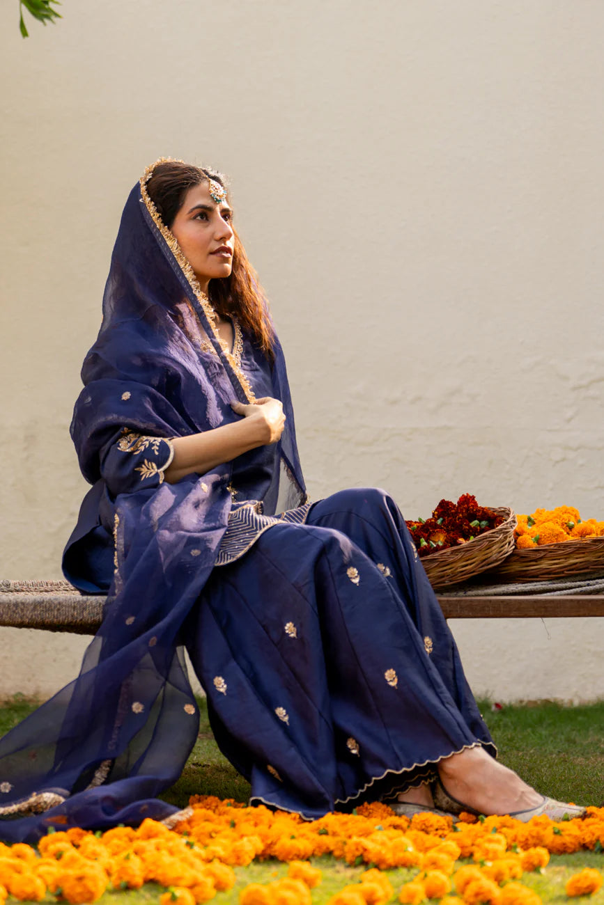 Mid night blue Boota Aari Sharara