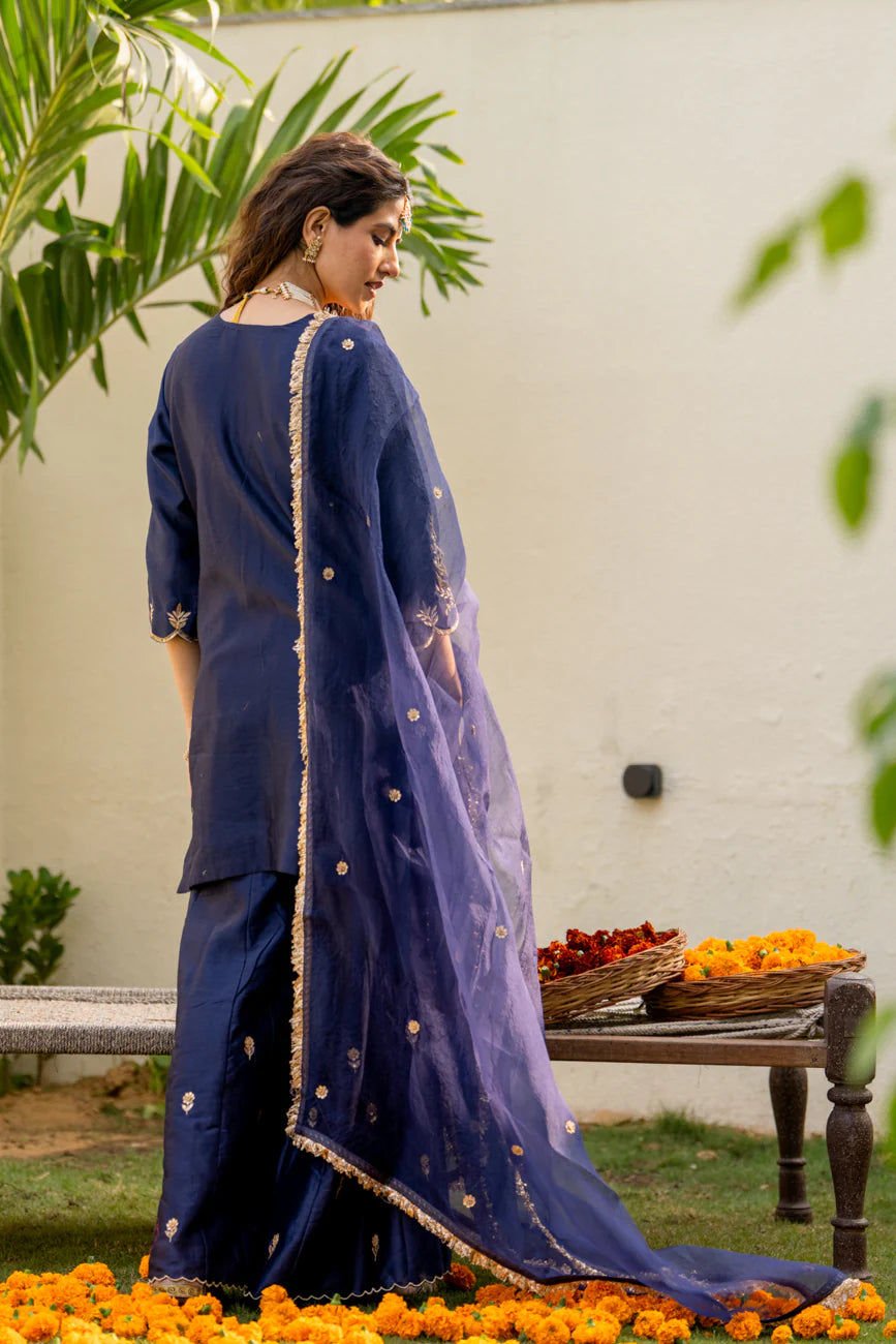 Mid night blue Boota Aari Sharara