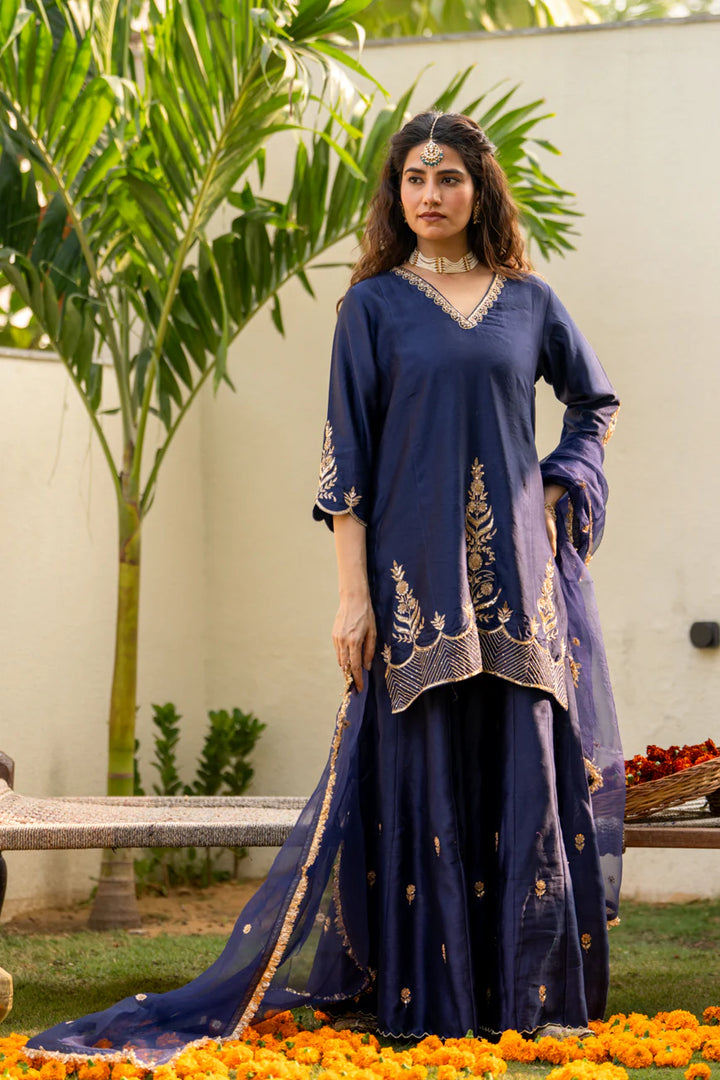 Mid night blue Boota Aari Sharara